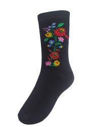  Népi virágmintás zokni - fekete